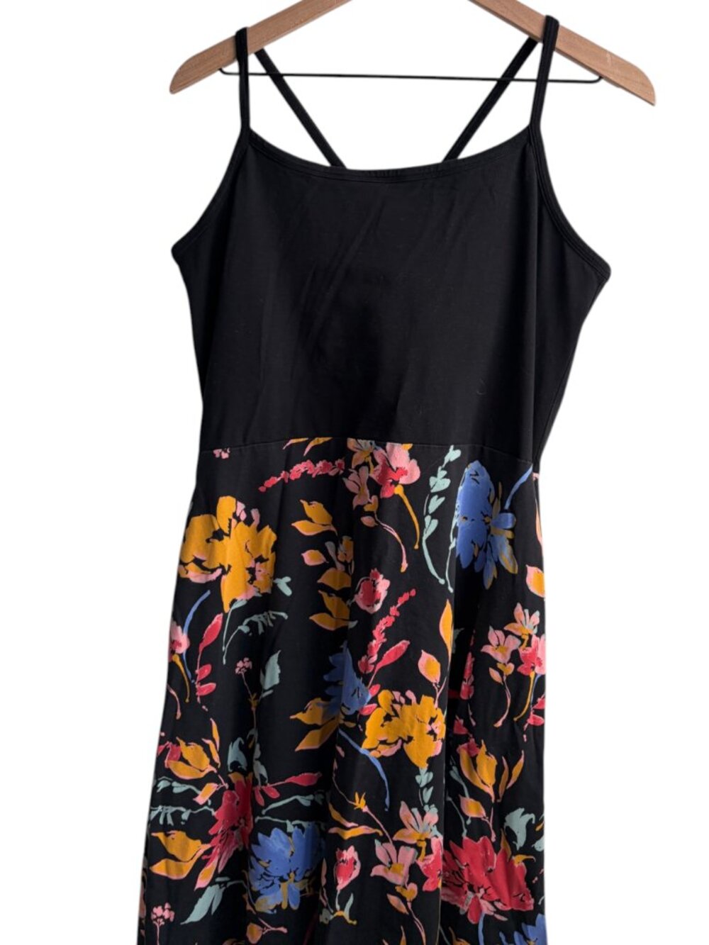 Pact Organic Cotton Fit & Flare Dress Black Floral Print Midi Sleeveless-XL - Picture 2 of 5